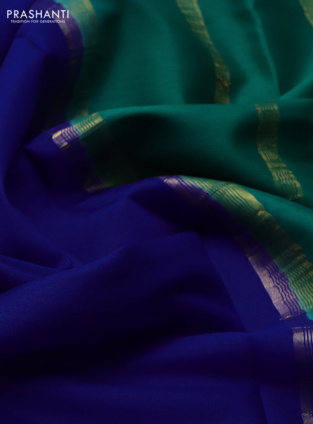 Pure mysore silk saree royal blue and green with plain body and zari woven border