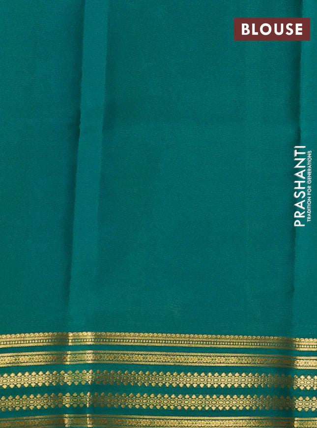 Pure mysore silk saree royal blue and green with plain body and zari woven border