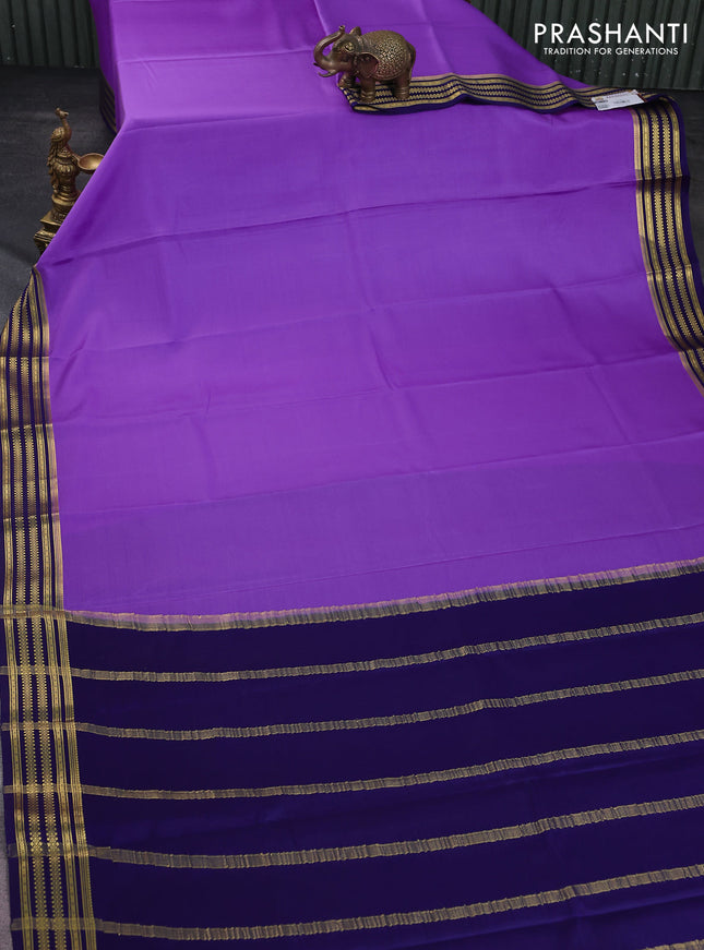 Pure mysore silk saree lavender and navy blue with plain body and zari woven border