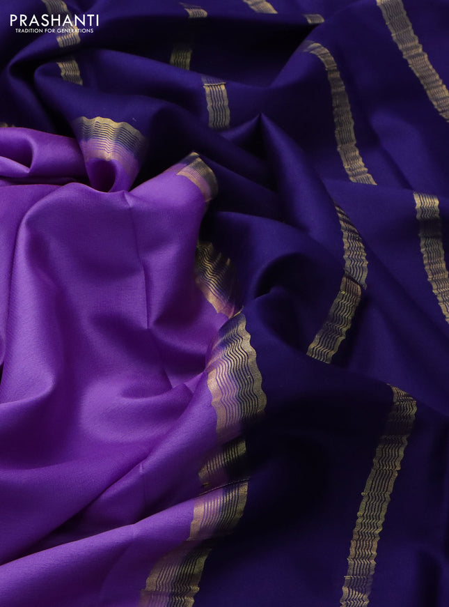 Pure mysore silk saree lavender and navy blue with plain body and zari woven border