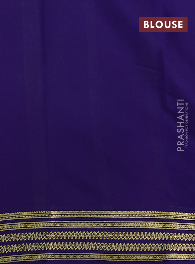 Pure mysore silk saree lavender and navy blue with plain body and zari woven border