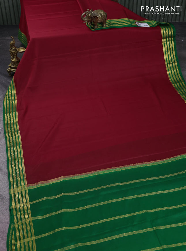 Pure mysore silk saree red and green with plain body and zari woven border