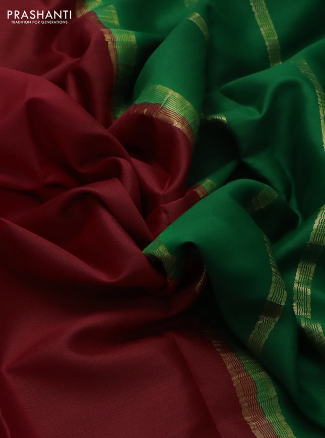Pure mysore silk saree red and green with plain body and zari woven border
