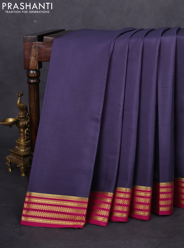 Pure mysore silk saree bluish grey and pink with plain body and zari woven border