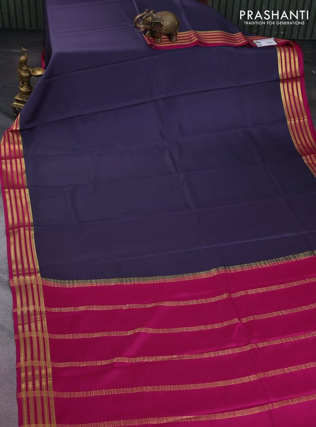 Pure mysore silk saree bluish grey and pink with plain body and zari woven border