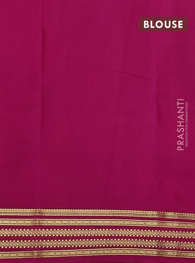 Pure mysore silk saree bluish grey and pink with plain body and zari woven border