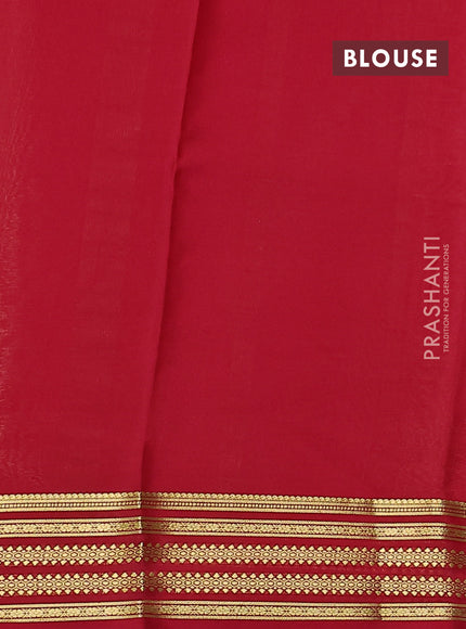 Pure mysore silk saree sandal and red with plain body and zari woven border