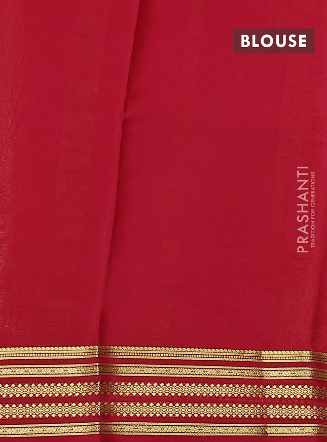 Pure mysore silk saree sandal and red with plain body and zari woven border