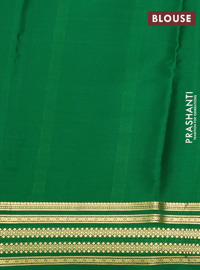 Pure mysore silk saree maroon and green with plain body and zari woven border