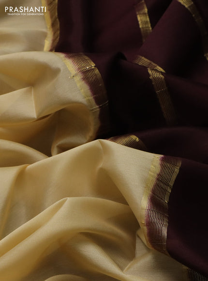 Pure mysore silk saree sandal and brown with plain body and zari woven border