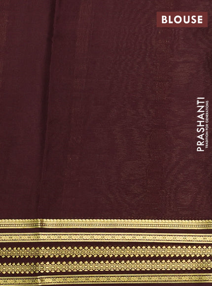 Pure mysore silk saree sandal and brown with plain body and zari woven border