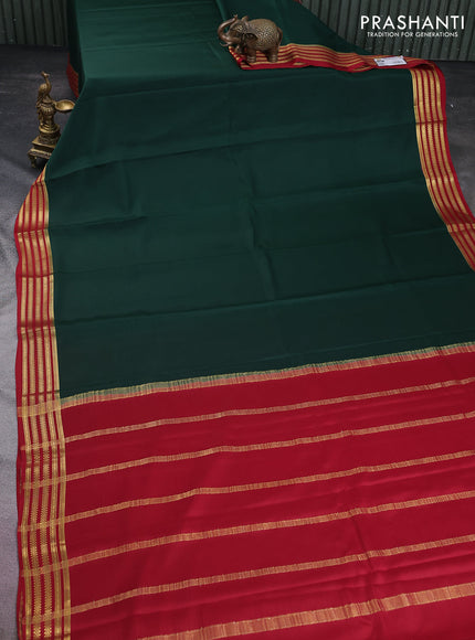 Pure mysore silk saree dark green and maroon with plain body and zari woven border