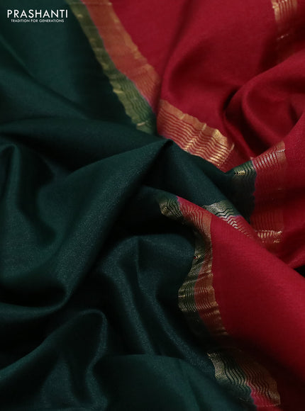 Pure mysore silk saree dark green and maroon with plain body and zari woven border