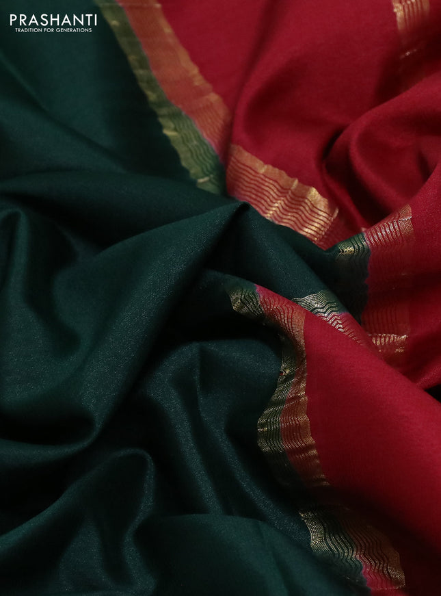 Pure mysore silk saree dark green and maroon with plain body and zari woven border