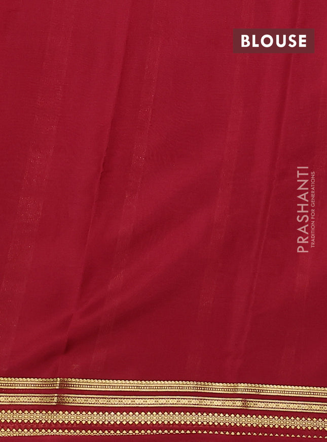 Pure mysore silk saree dark green and maroon with plain body and zari woven border