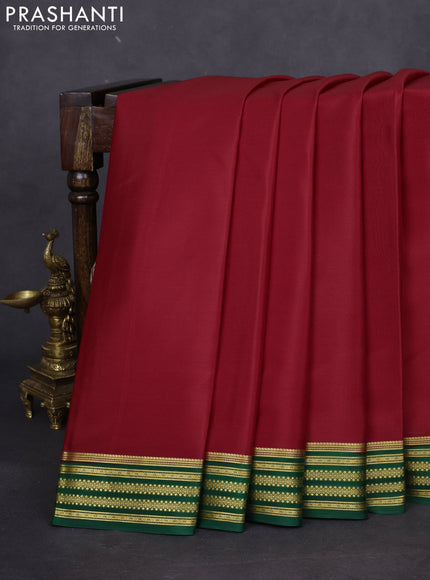 Pure mysore silk saree red and green with plain body and zari woven border
