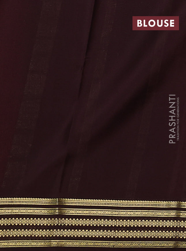 Pure mysore silk saree orange and brown with plain body and zari woven border