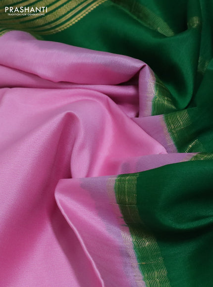 Pure mysore silk saree light pink and green with plain body and zari woven border