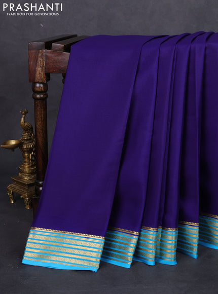 Pure mysore silk saree navy blue and light blue with plain body and zari woven border