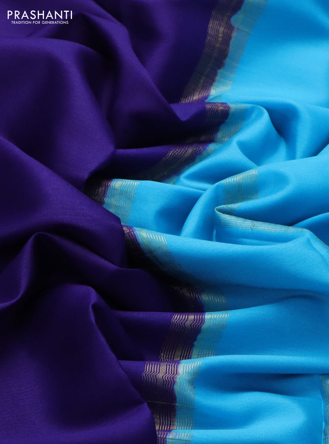 Pure mysore silk saree navy blue and light blue with plain body and zari woven border