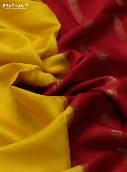 Pure mysore silk saree yellow and red with plain body and zari woven border