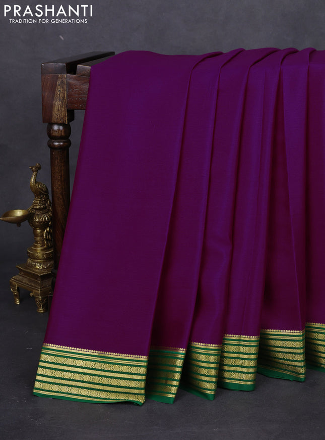 Pure mysore silk saree purple and green with plain body and zari woven border