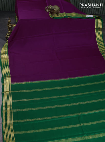 Pure mysore silk saree purple and green with plain body and zari woven border
