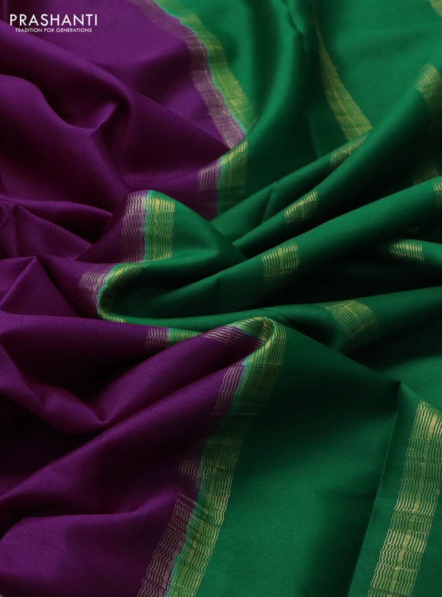 Pure mysore silk saree purple and green with plain body and zari woven border