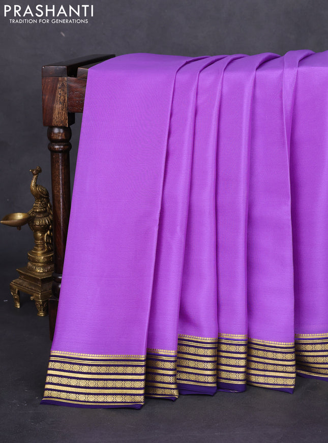 Pure mysore silk saree lavender and navy blue with plain body and zari woven border