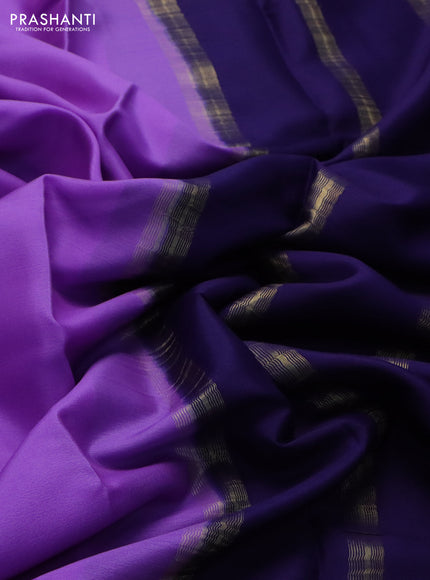 Pure mysore silk saree lavender and navy blue with plain body and zari woven border