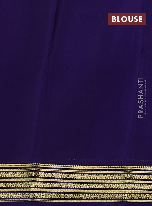 Pure mysore silk saree lavender and navy blue with plain body and zari woven border