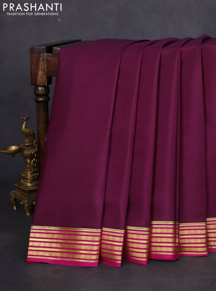 Pure mysore silk saree wine shade and pink with plain body and zari woven border