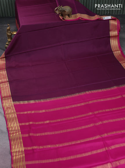 Pure mysore silk saree wine shade and pink with plain body and zari woven border