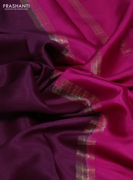 Pure mysore silk saree wine shade and pink with plain body and zari woven border