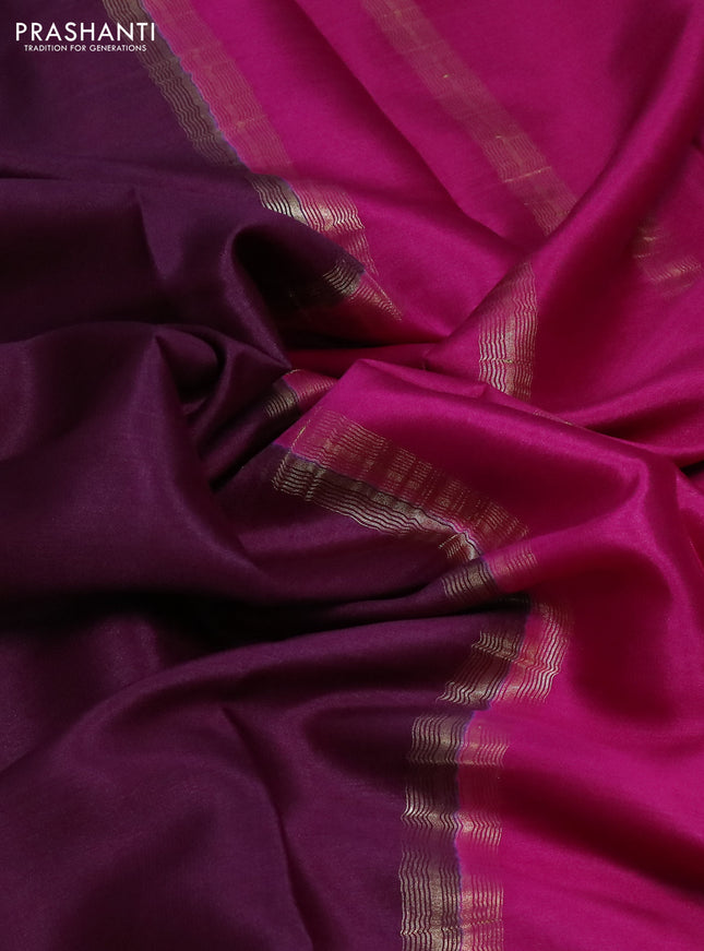 Pure mysore silk saree wine shade and pink with plain body and zari woven border