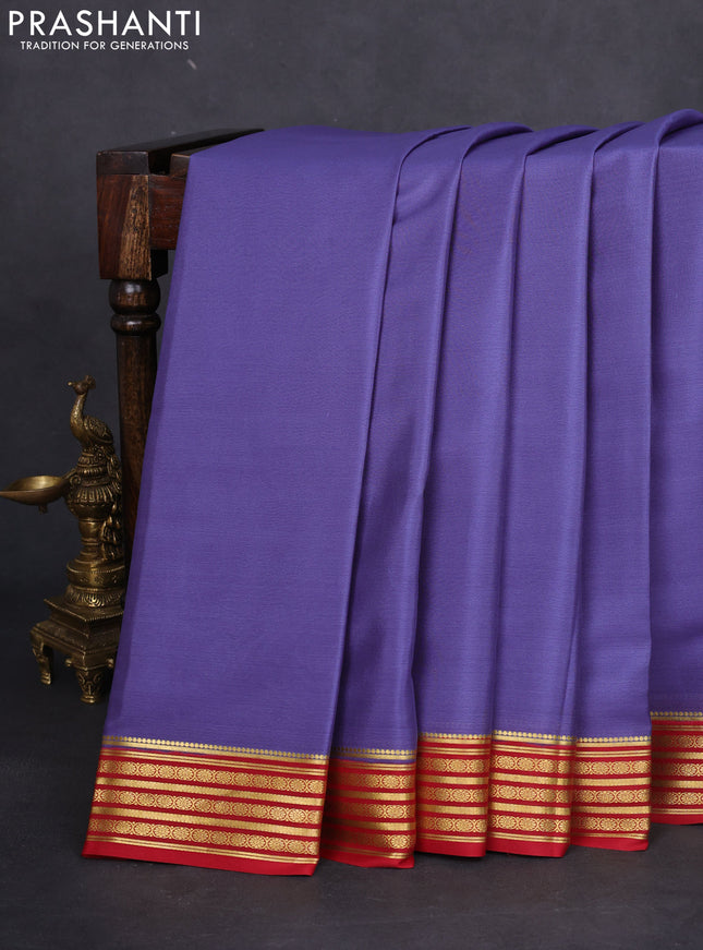 Pure mysore silk saree blue shade and red with plain body and zari woven border