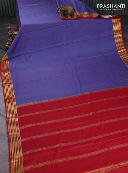 Pure mysore silk saree blue shade and red with plain body and zari woven border