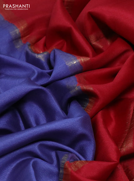 Pure mysore silk saree blue shade and red with plain body and zari woven border