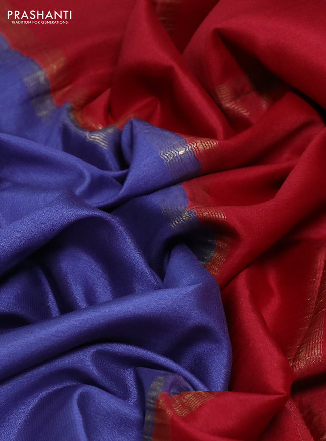 Pure mysore silk saree blue shade and red with plain body and zari woven border