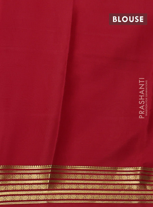 Pure mysore silk saree blue shade and red with plain body and zari woven border