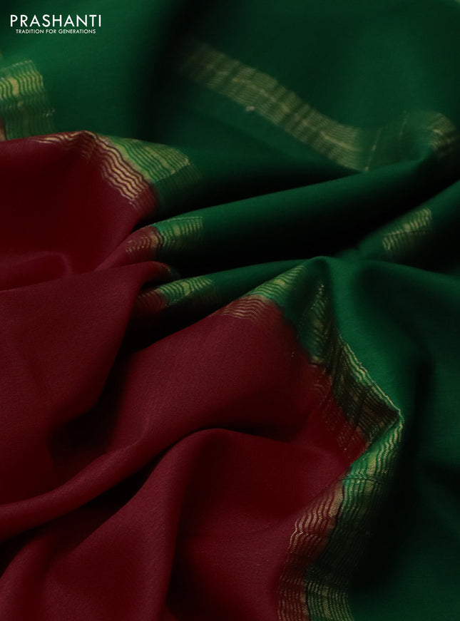 Pure mysore silk saree red and green with plain body and zari woven border