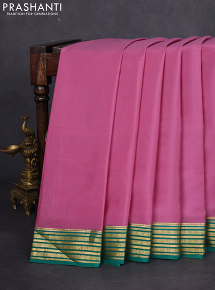 Pure mysore silk saree mauve pink and green with plain body and zari woven border