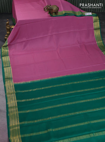 Pure mysore silk saree mauve pink and green with plain body and zari woven border