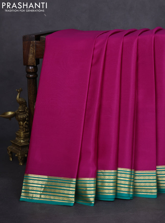 Pure mysore silk saree pink and green with plain body and zari woven border