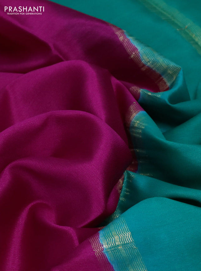 Pure mysore silk saree pink and green with plain body and zari woven border