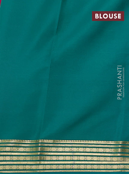 Pure mysore silk saree pink and green with plain body and zari woven border