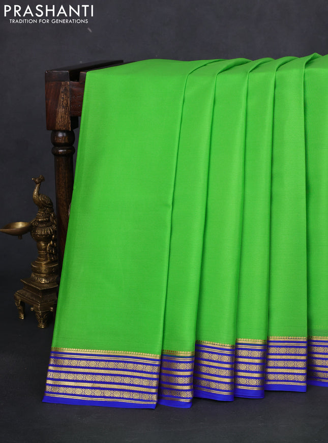 Pure mysore silk saree light green and blue with plain body and zari woven border