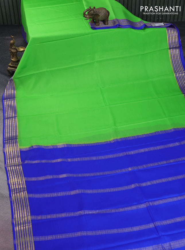 Pure mysore silk saree light green and blue with plain body and zari woven border