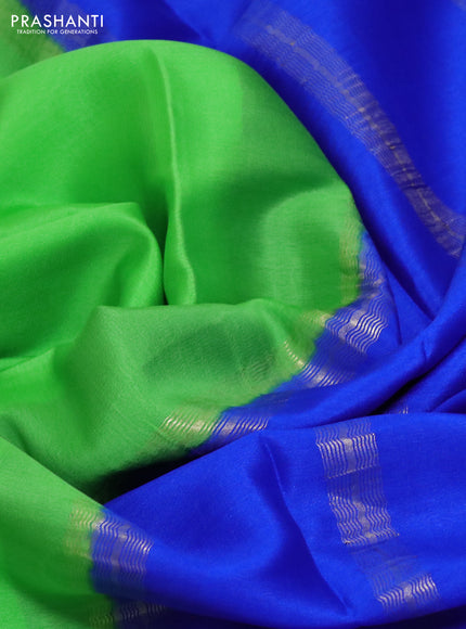 Pure mysore silk saree light green and blue with plain body and zari woven border