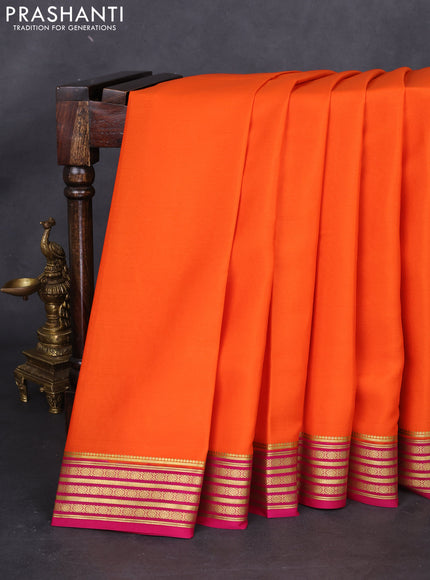 Pure mysore silk saree orange and pink with plain body and zari woven border